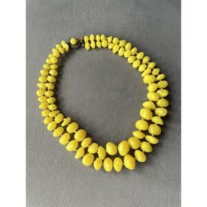 Very Vintage Double Strand Yellow Beaded Necklace Country Cottage Charm